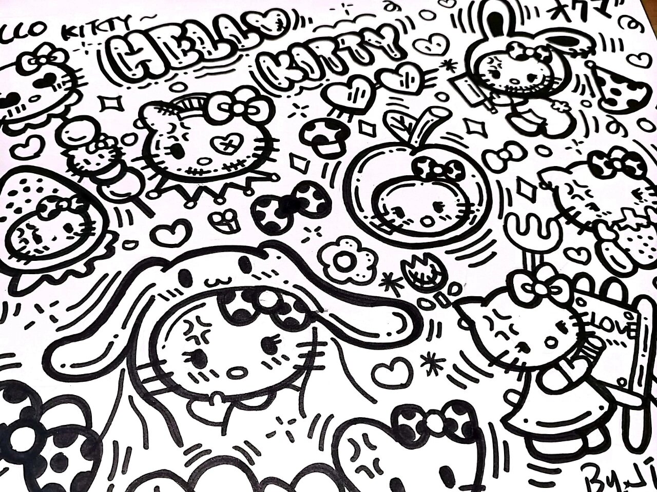 原创涂鸦 hellokitty原创 手绘 可爱 简笔画