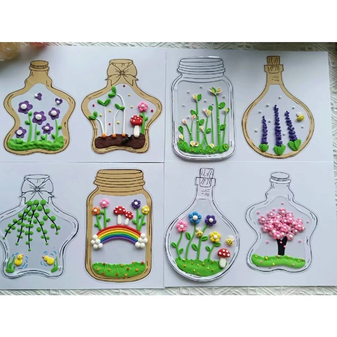 好看又简单的轻粘土作品《瓶子里的春天》 春日气息扑面而来带小朋友