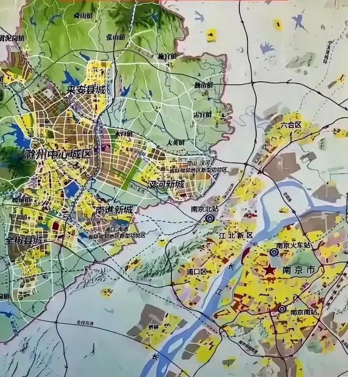 安徽滁州规划的城市规模很大,全力推动大滁城建设,滁州中心城区与来安