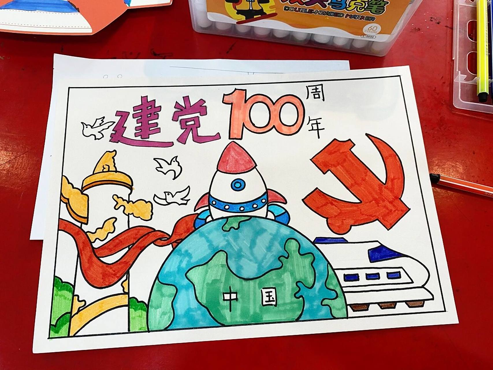 建党一百周年儿童绘画 七一建党