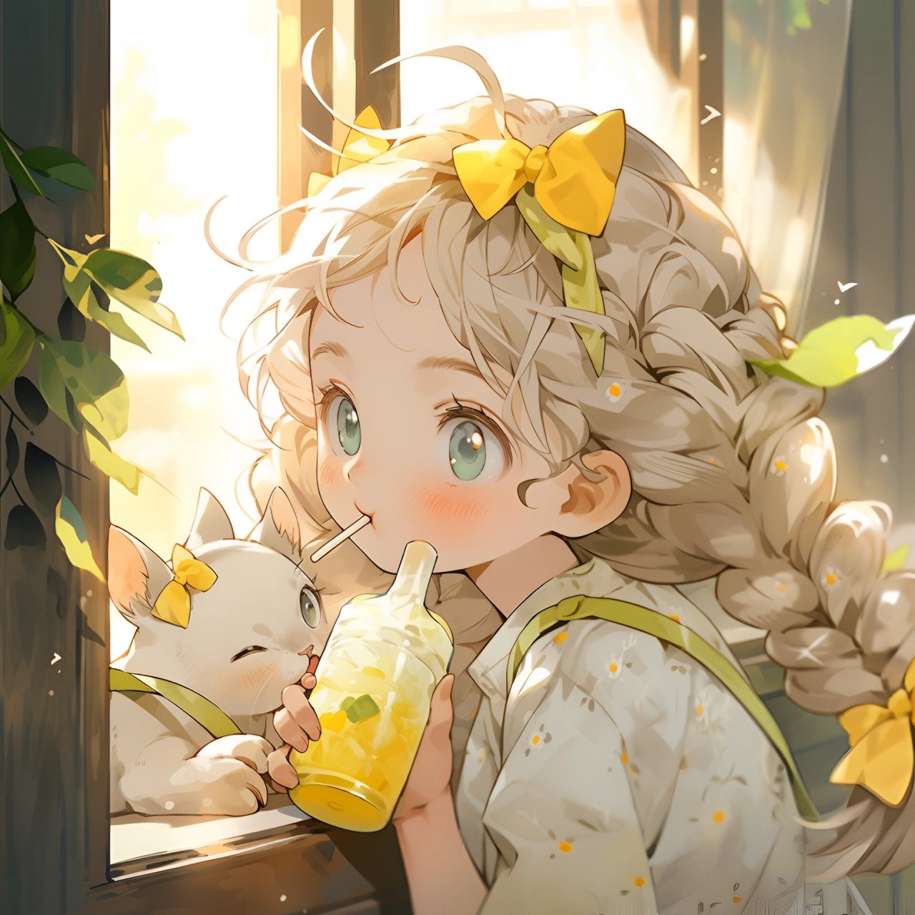 超萌可爱|q版女孩头像 喝汽水的可爱女孩