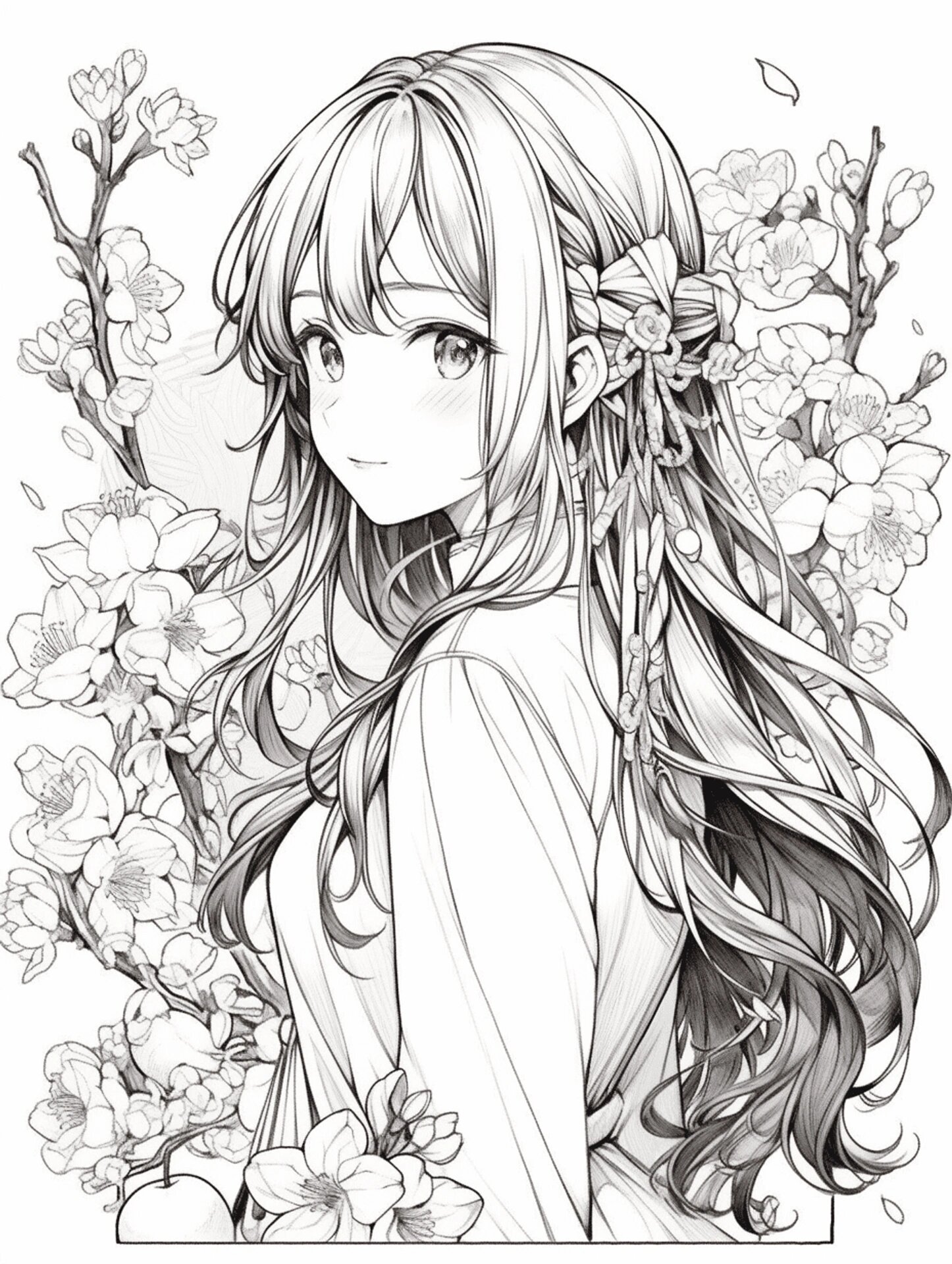 她系列之【汉服女生】线稿可临摹可涂色 汉服女生也很可爱
