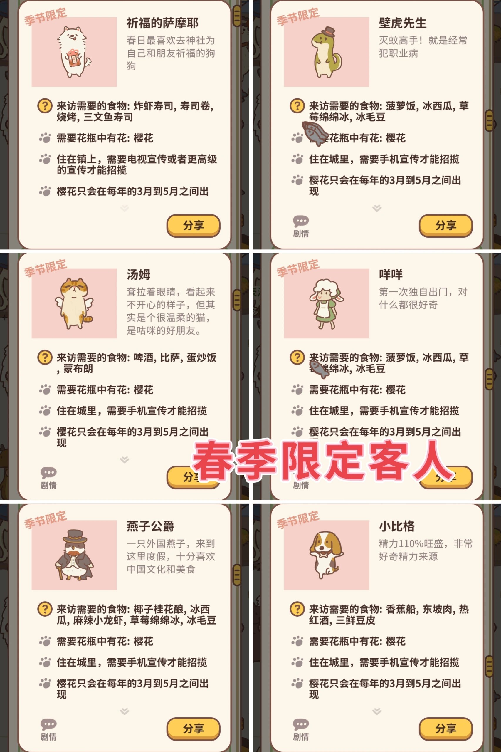 动物餐厅‖最新全系列季节限定客人图鉴攻略