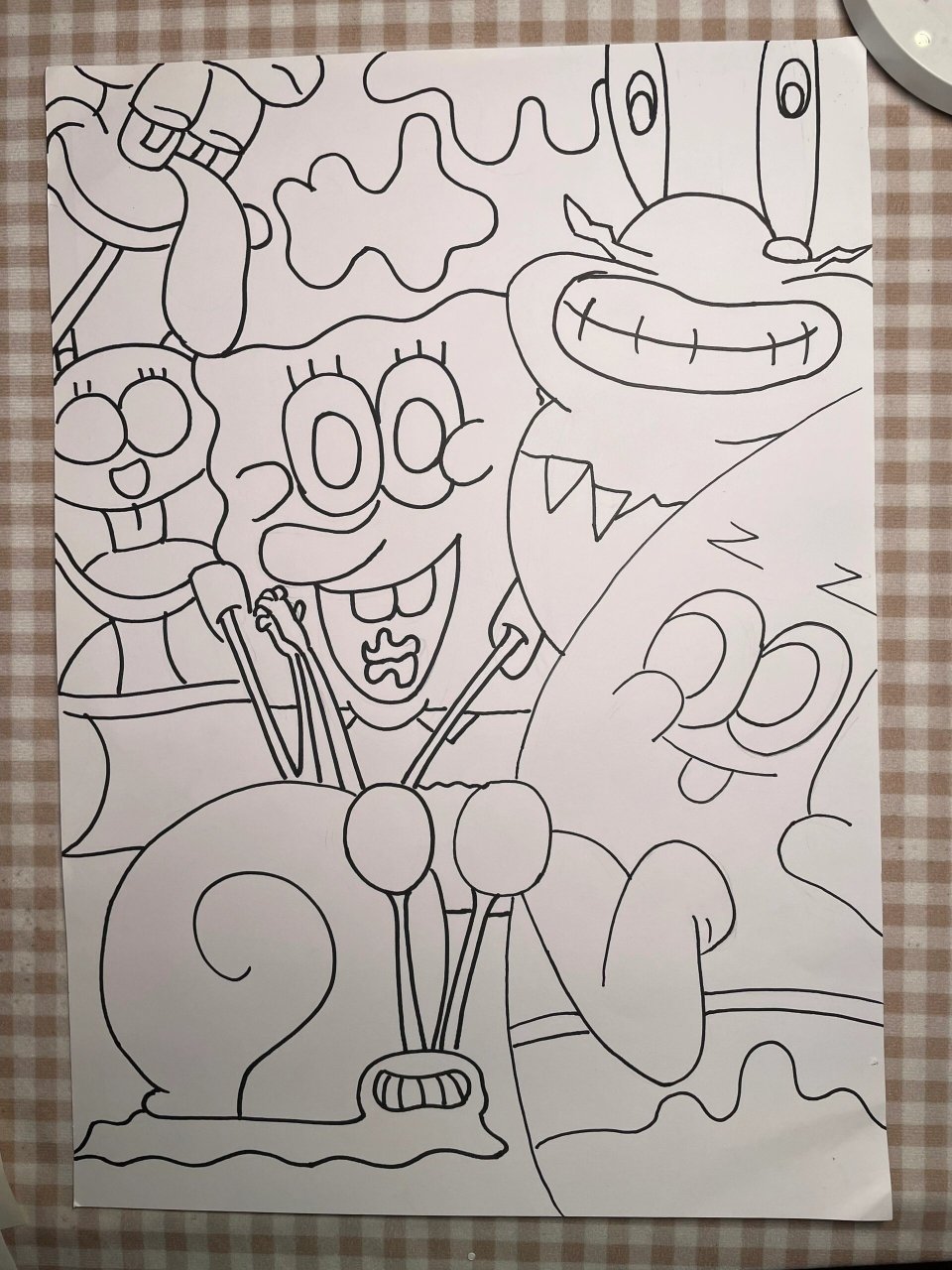 左滑看线稿🎨 海绵宝宝胖大星和他的朋友 a3纸 有个地方颜色涂错了