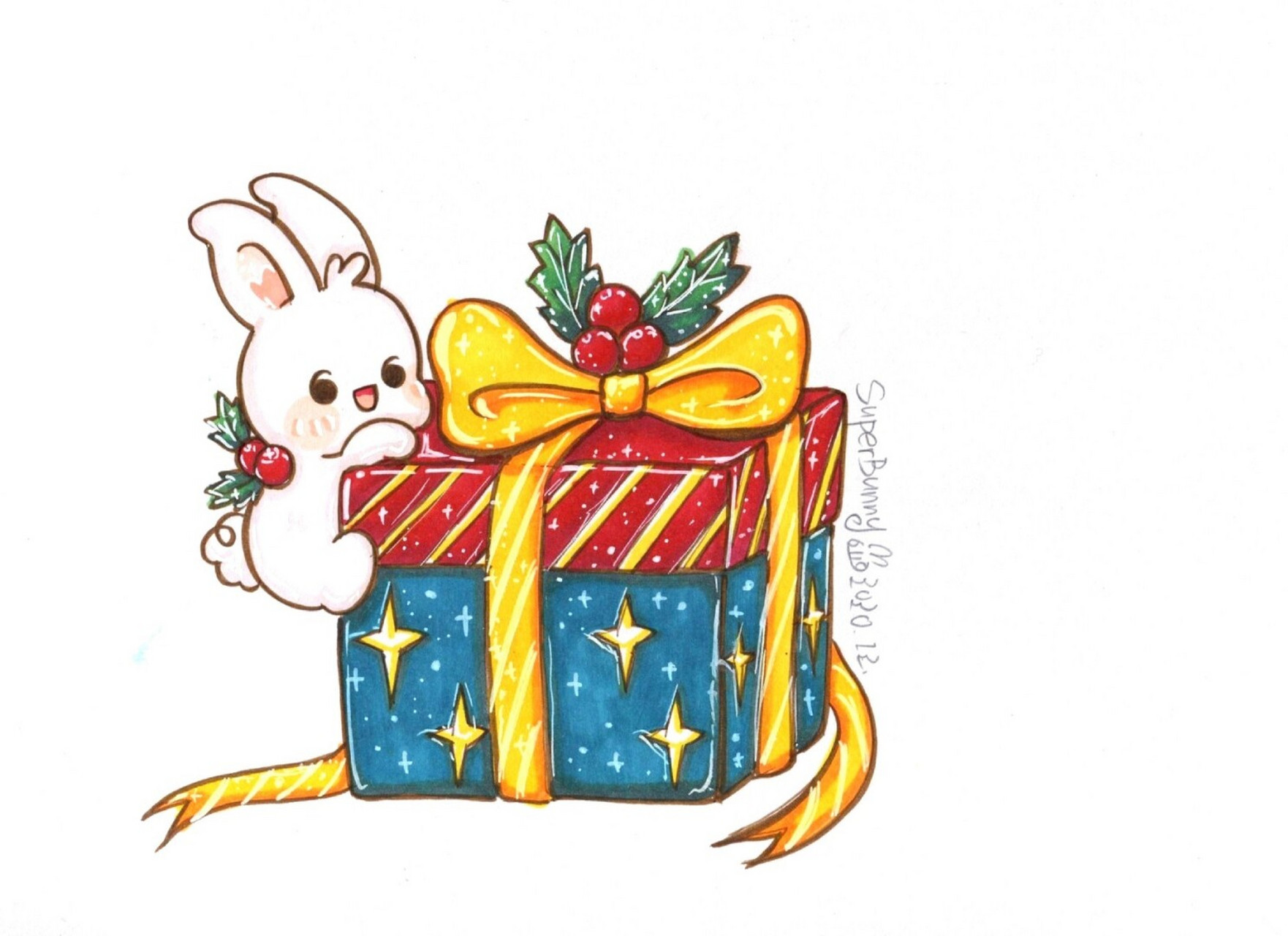 superbunny9199圣诞节可爱兔兔手绘插画 9199919991