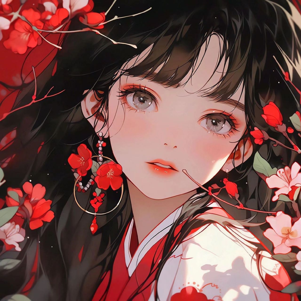 女生黑红色古风头像95/ "期待雪落长安,翘盼故人归来