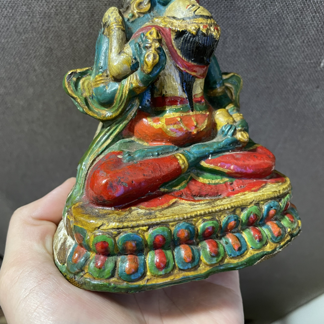 藏传老擦擦佛像～莲师海生金刚   藏传老擦擦佛像,题材少见原加彩,莲