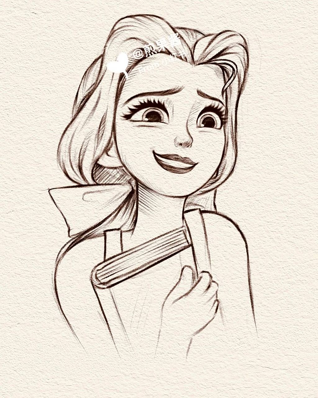 迪士尼贝儿公主手绘线稿步骤来啦 粉丝宝宝们可以来交作业啦