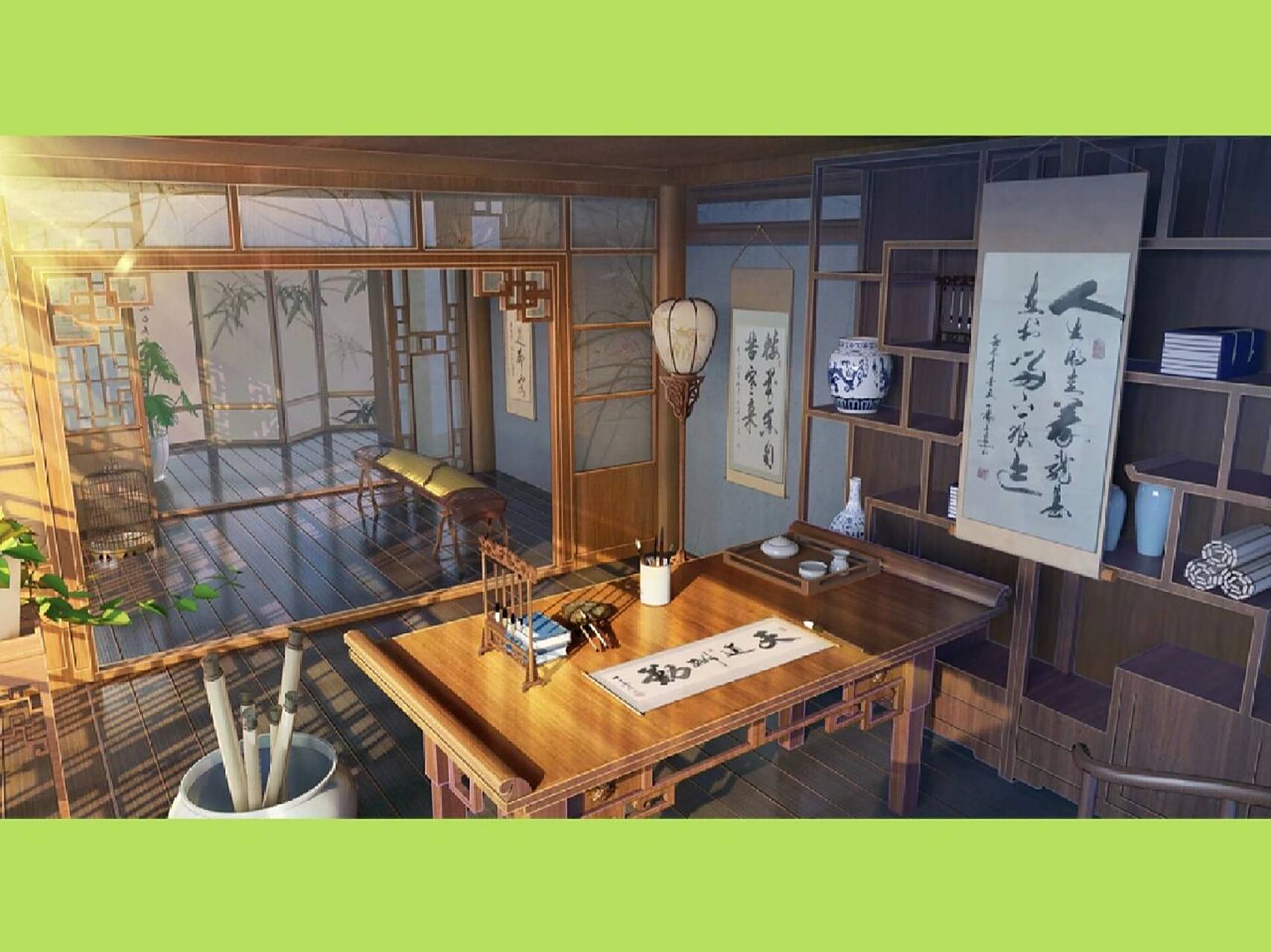 古风室内场景建模     今天也是忙碌的一天 通透明亮的古代书房 不