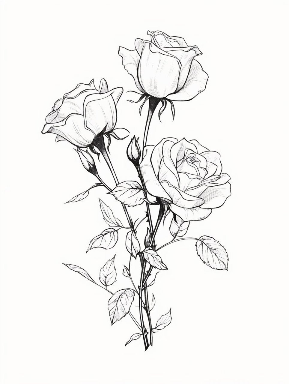 黑白素描 | 玫瑰花卉线稿 🌹
