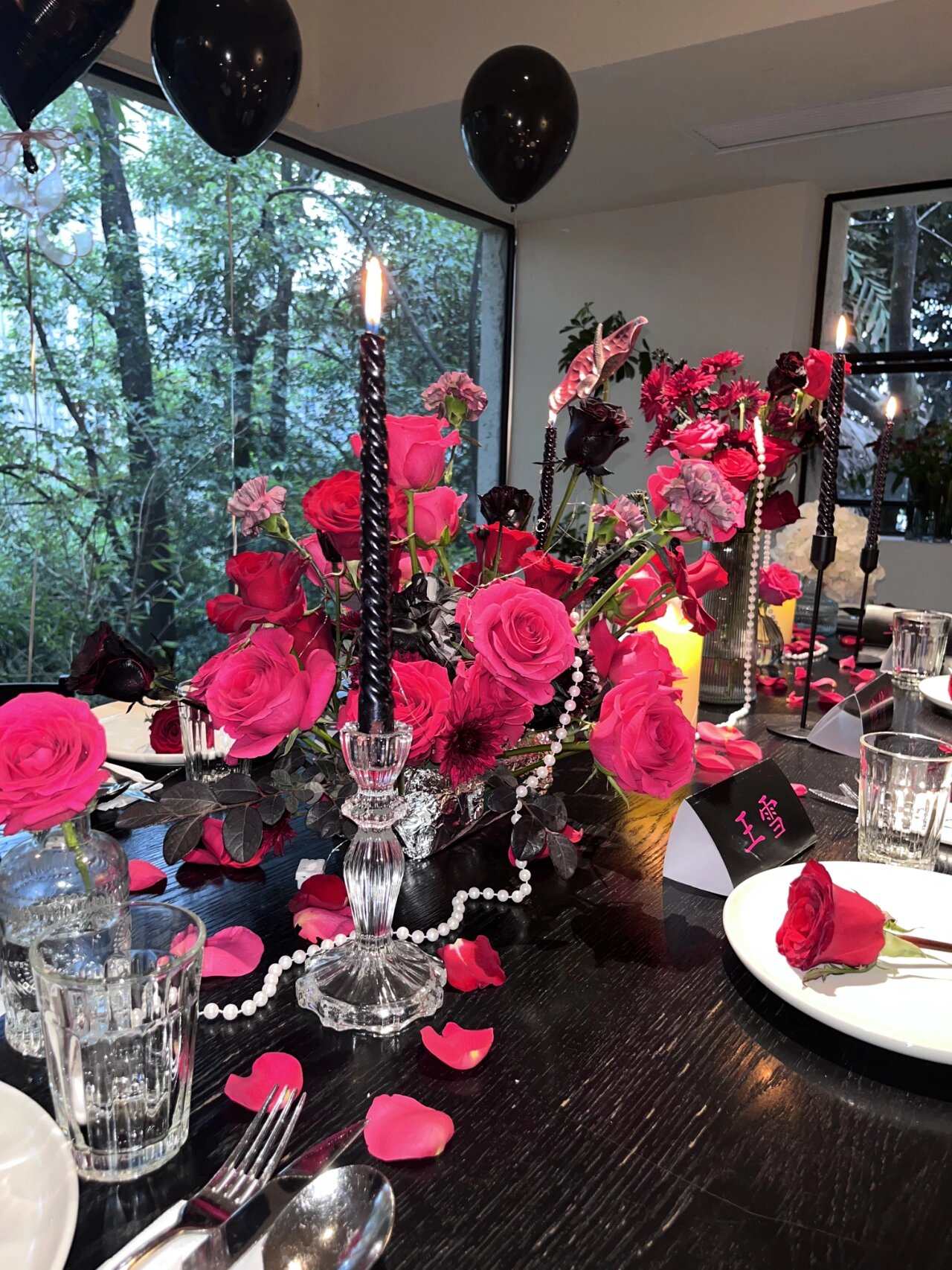 绝美鲜花生日布置‖玫红色的高级感真的超爱