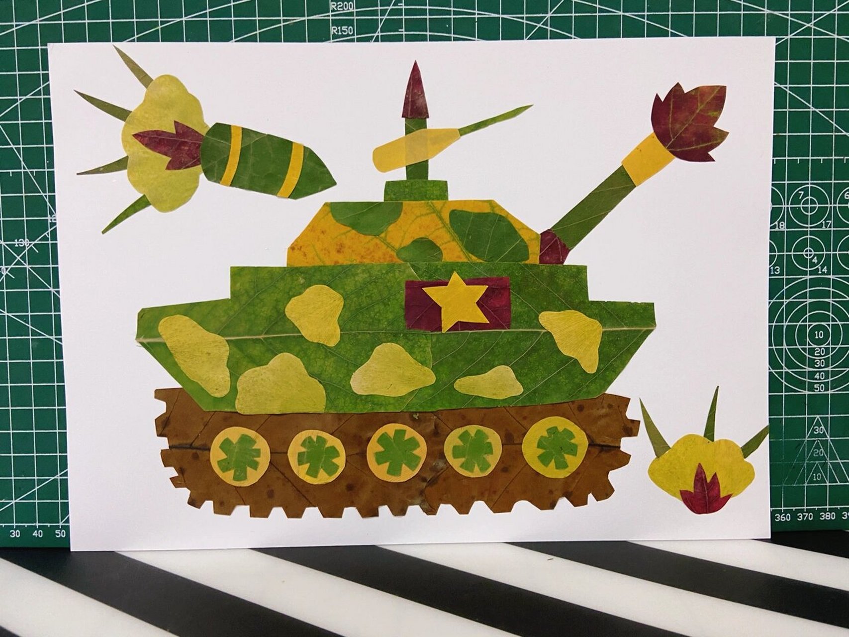 树叶画树叶贴画～坦克7515飞机