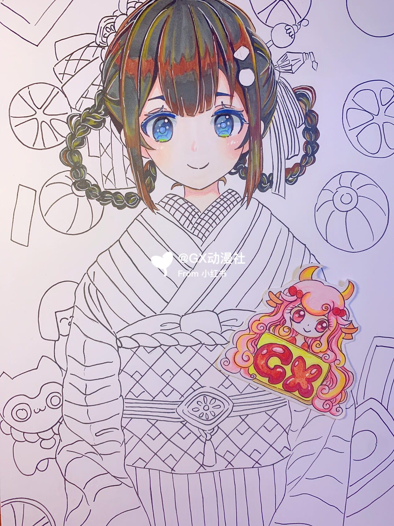 适合9岁以上画的和服女,完稿