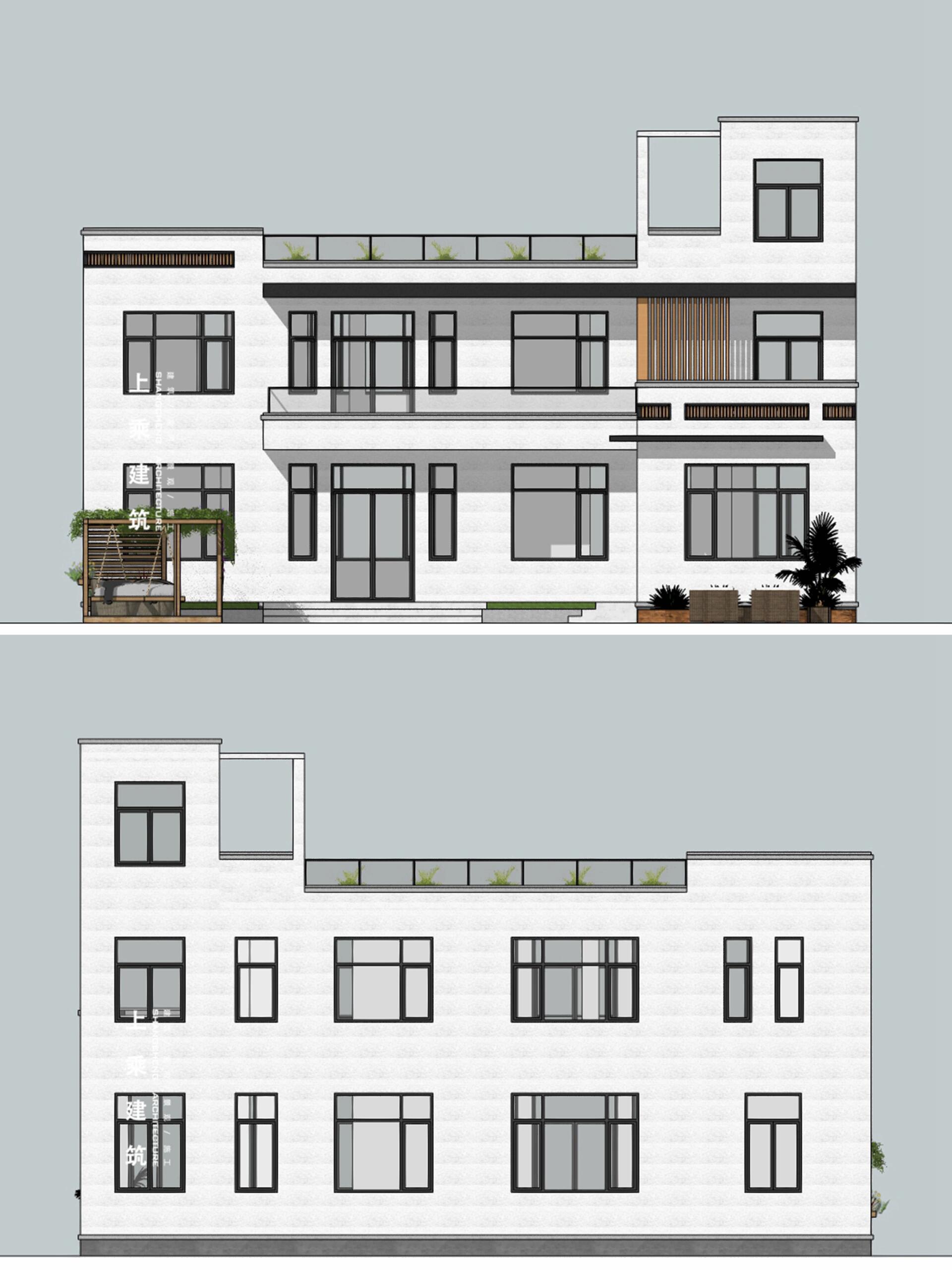 占地150"l"型二层现代风自建别墅|附平面图