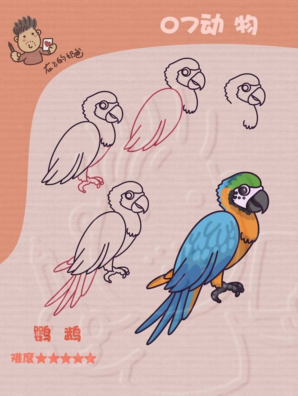 鹦鹉 简笔画 喜欢鹦鹉五颜六色的羽毛,涂色是难点哦 #家长##手帐# #手