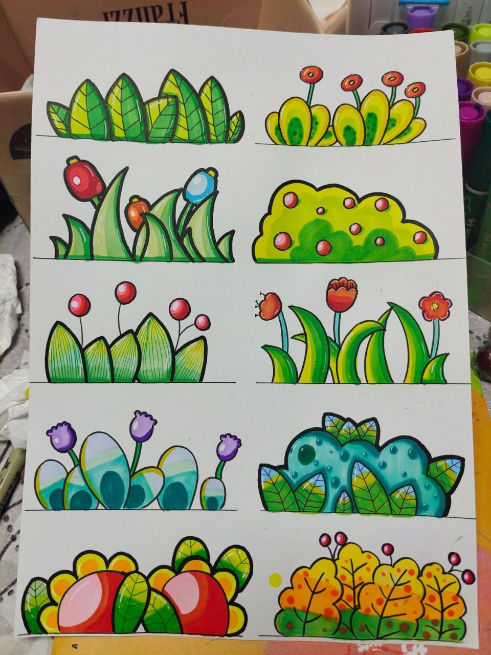 植物#马克笔#儿童画#简笔画#风景画 打卡万能植物背景