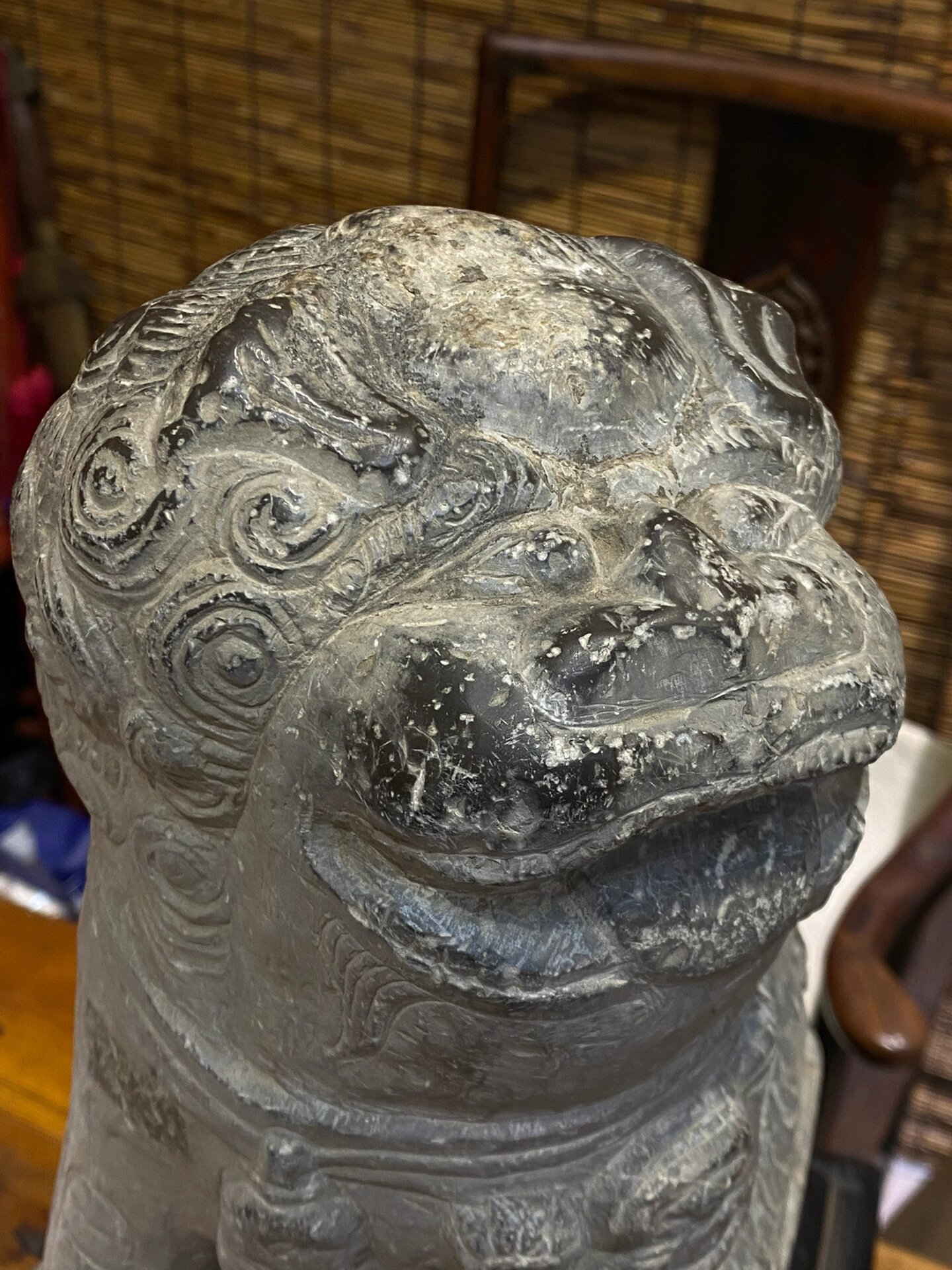 清代 青石案头子母狮子