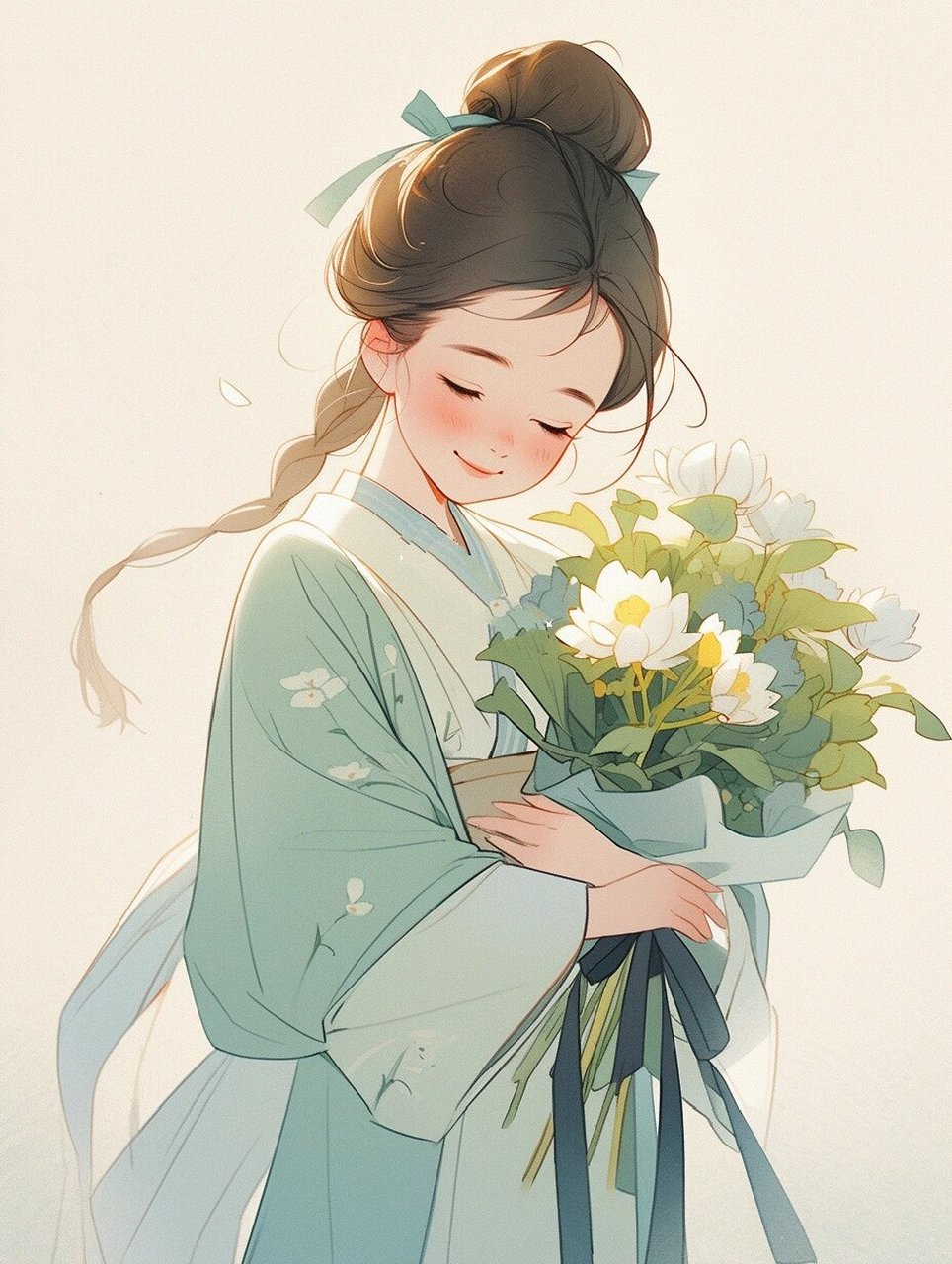 治愈系|古风头像|女生捧花头像|极简主义 不同色系的古风插画,不一样