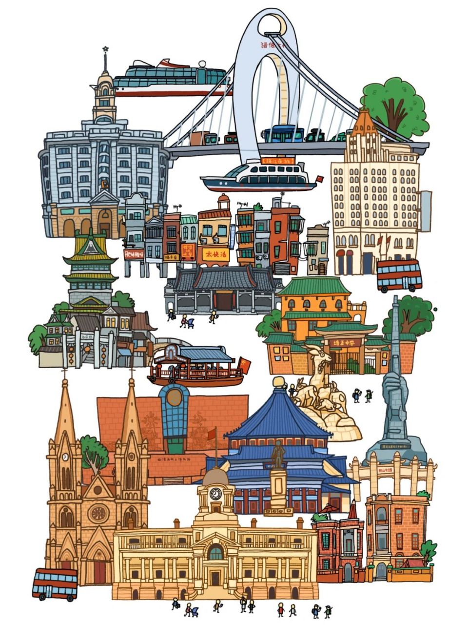 城市地标建筑小插画|广州(第一弹) 这次也是先以广州作为开始画的插画