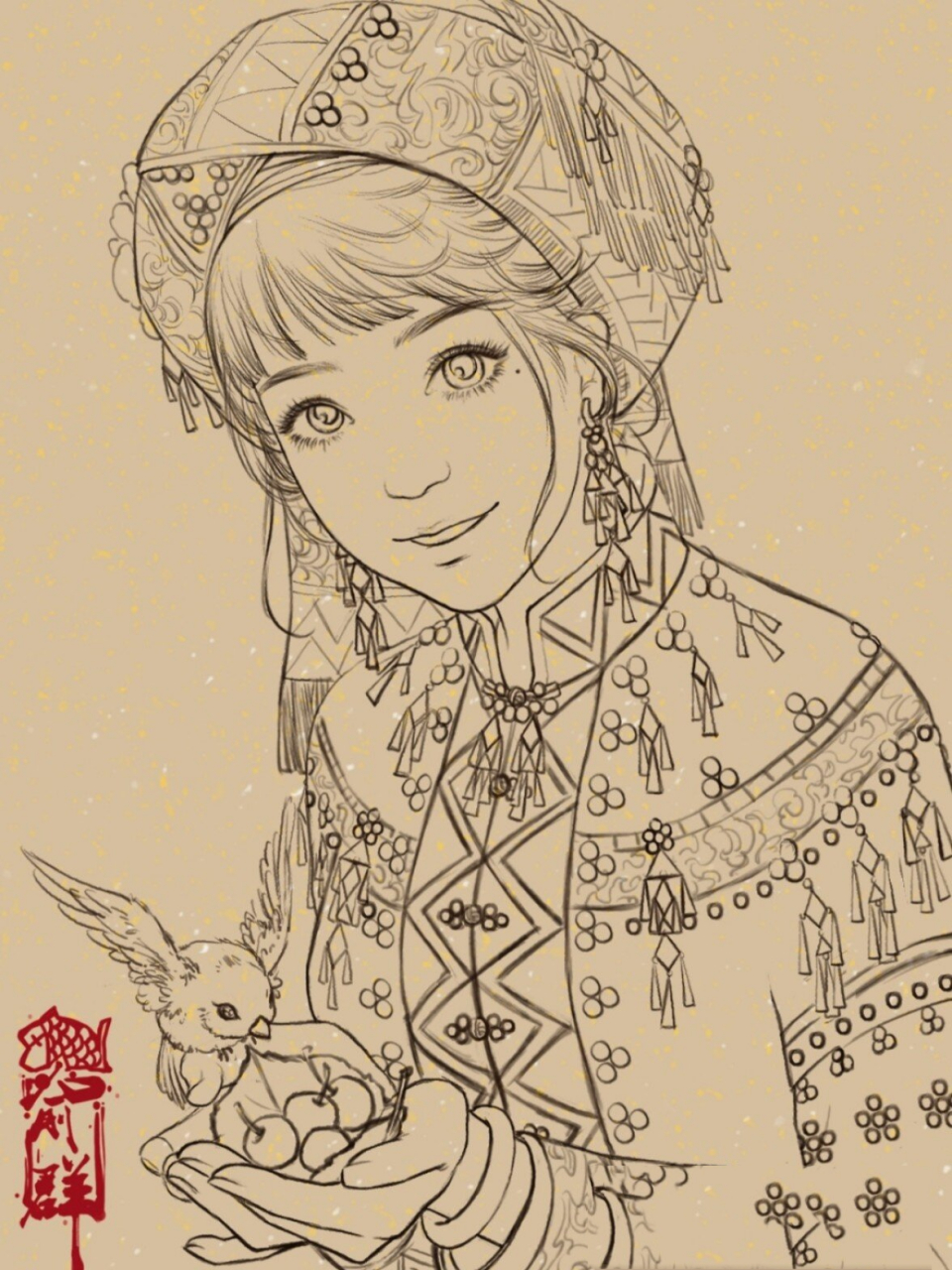 56个民族l拉祜族l手绘少女民族插画(56/03) 🌟🌟🌟拉祜族💃