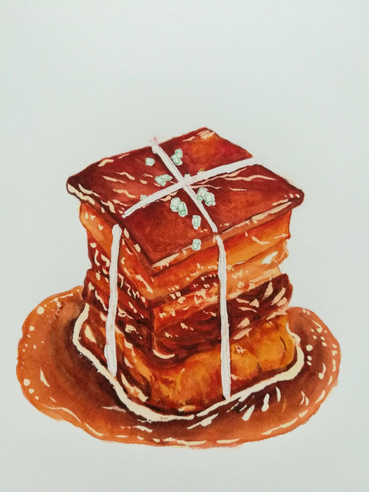 水彩|美食|东坡肉 (附步骤图