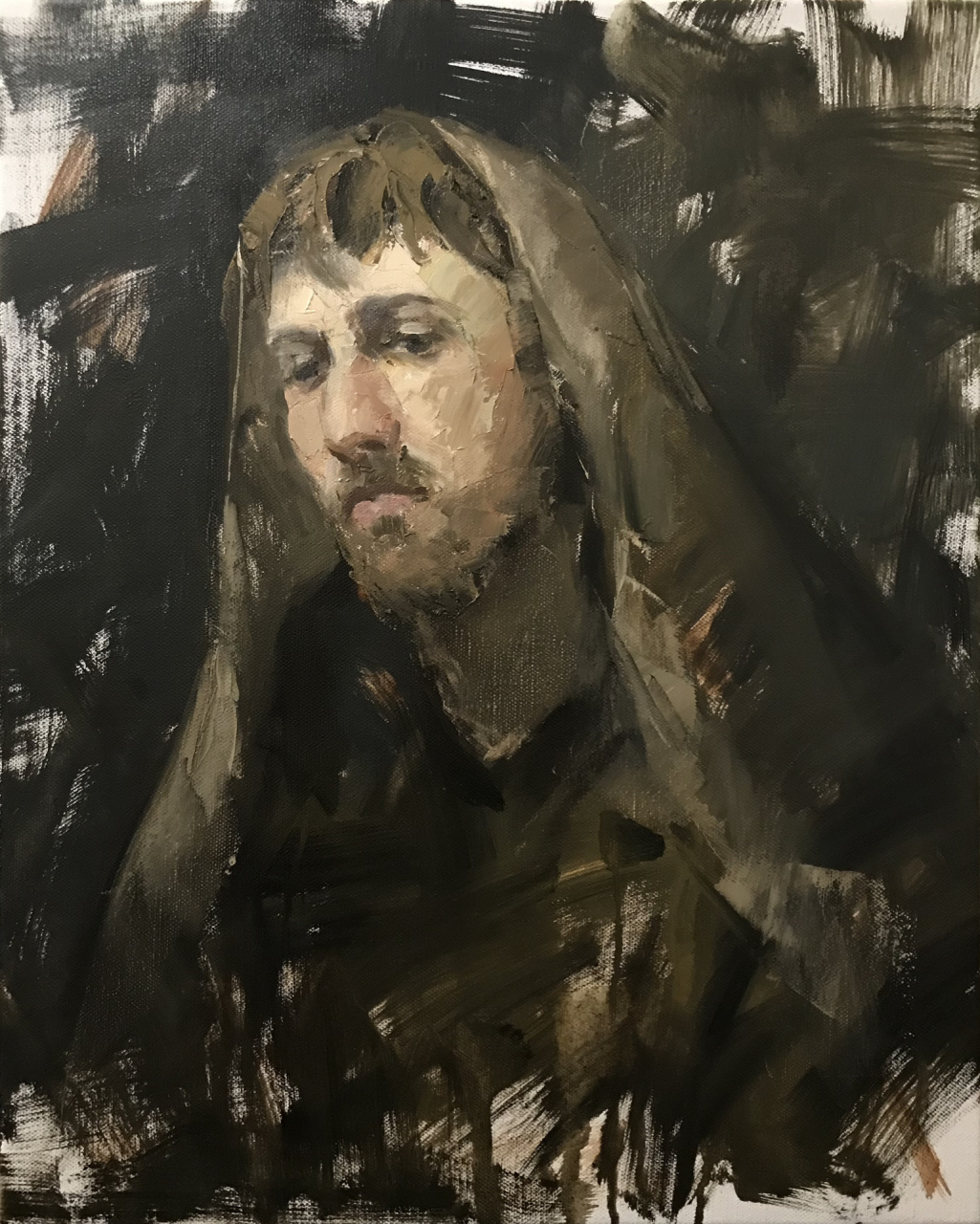 《耶稣》 40*50cm 油画直接画法 绘画过程图