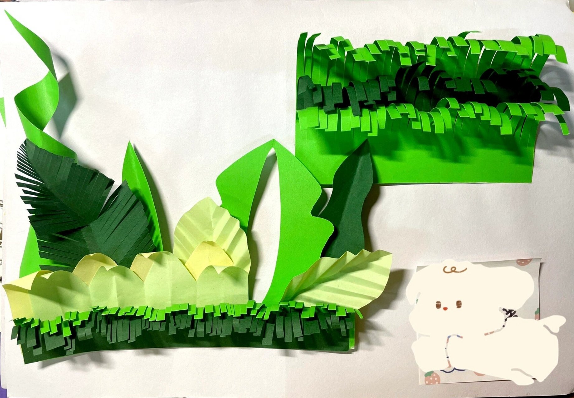 环创-纸浮雕花朵,叶子,灌木 草地制作 做的不太好看