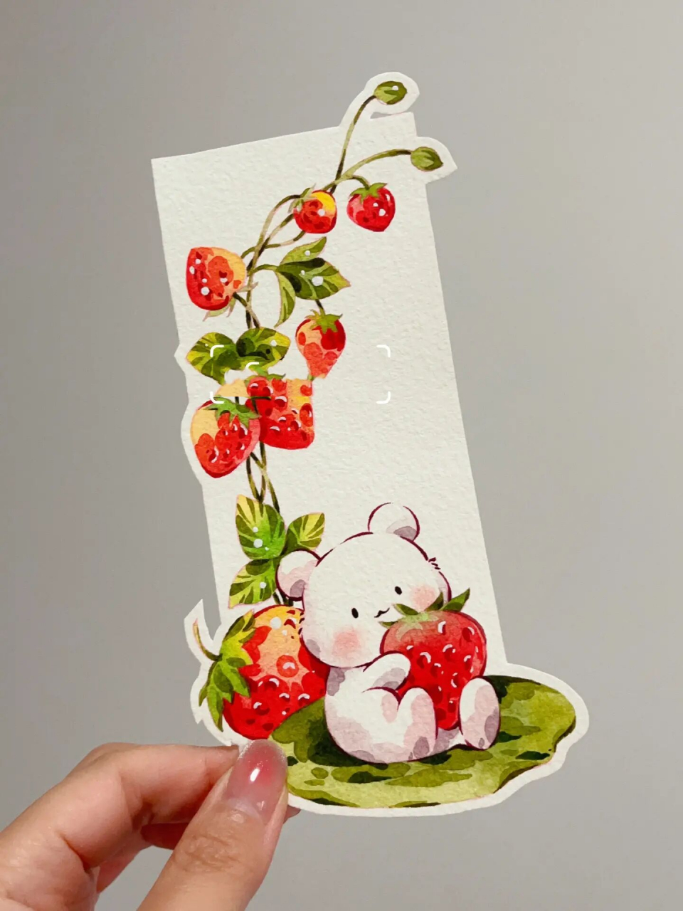 水彩书签～草莓熊(附过程图) 做作业我是认真的就是简化了一点点 作业