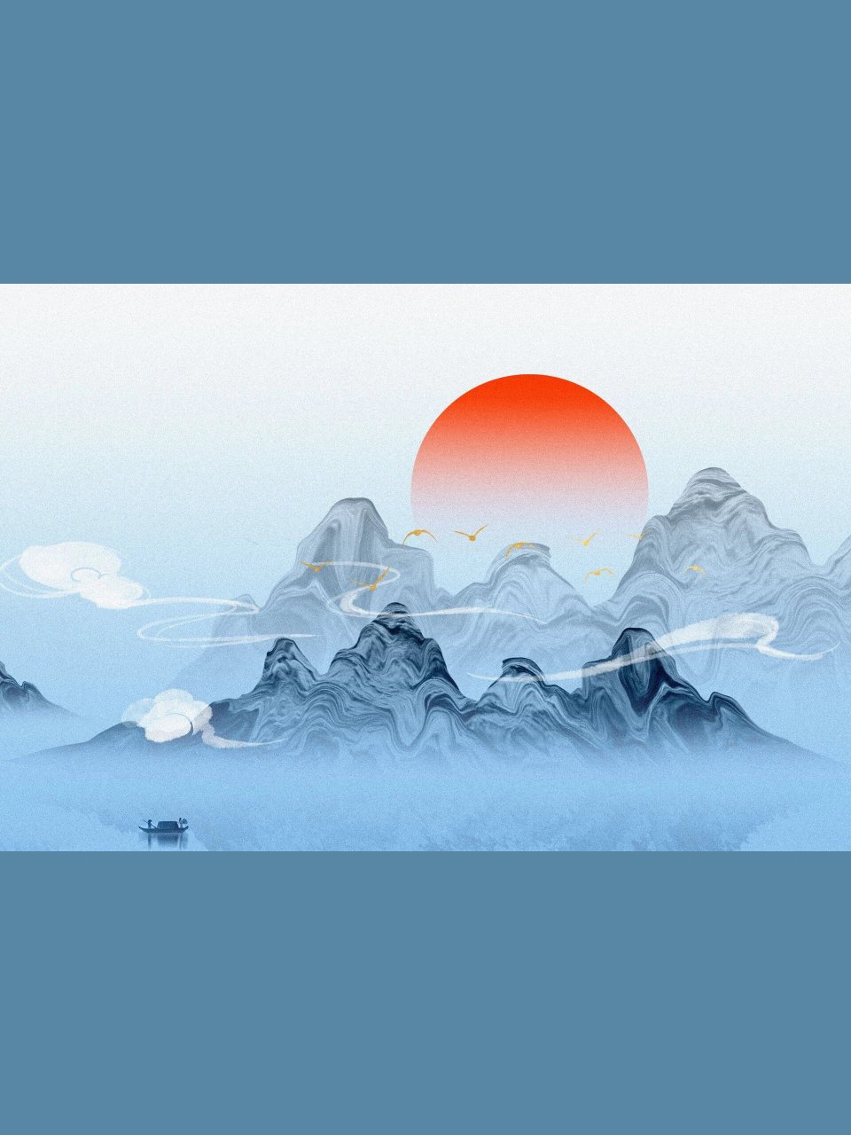 水墨插画‖山水日落中国风插画背景图② 721572157215