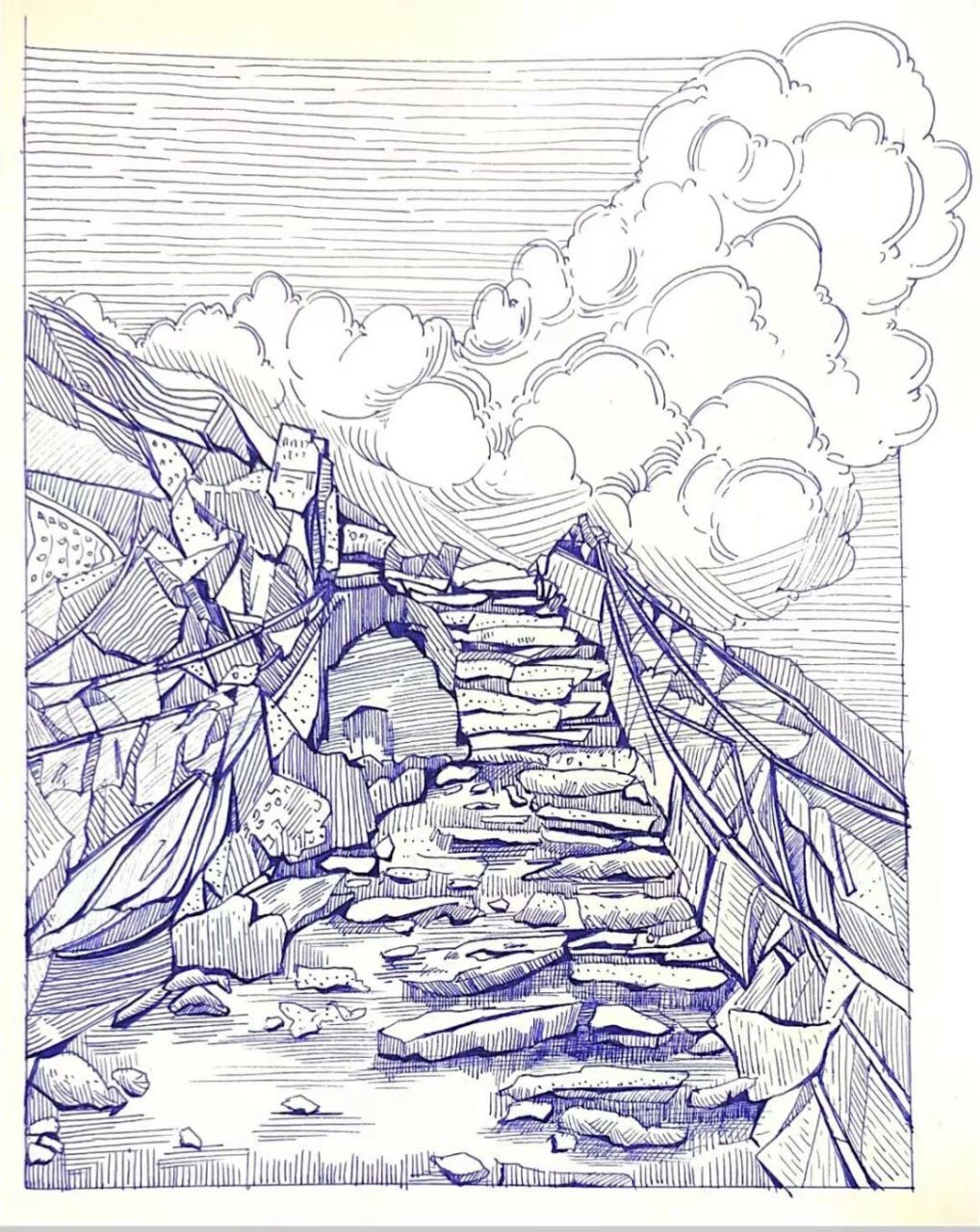 图片来源: 材料:钢笔,素描纸 	 #钢笔速写# #速写打卡# #风景速写