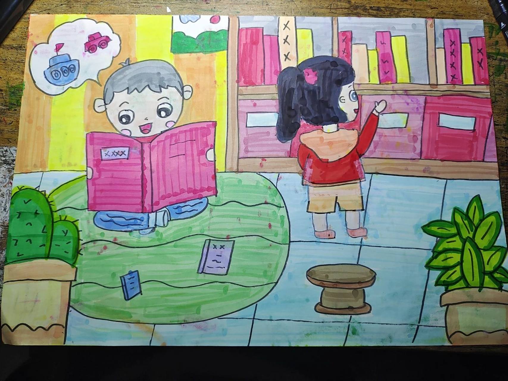 幼儿园考编简笔画《爱读书》《图书馆》