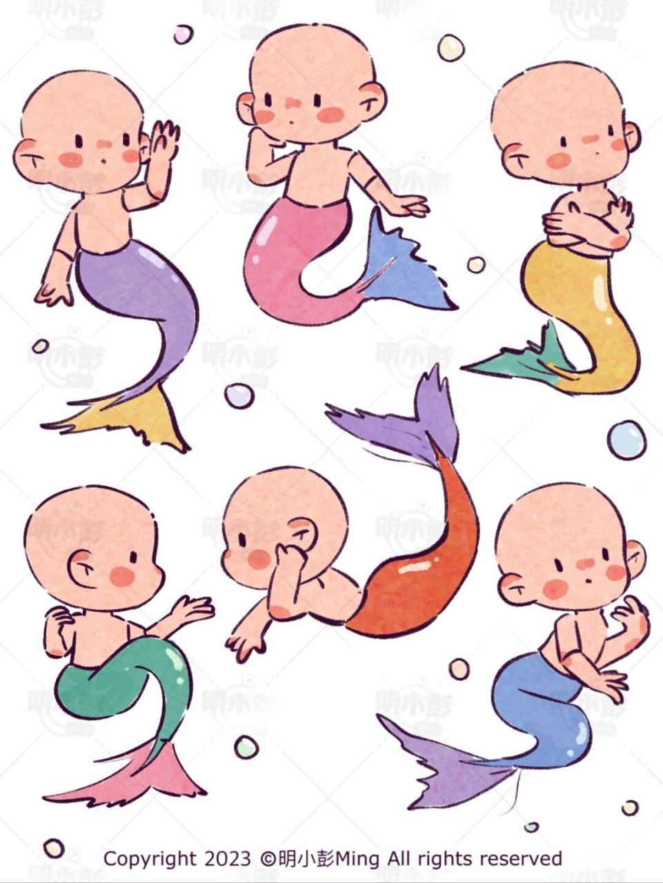 可爱美人鱼动态素材参考|人物绘画素材分享 直播画的一组美人鱼动态哦