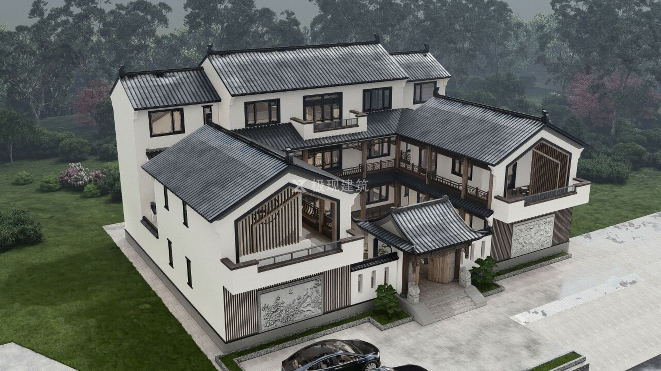 湖南湘西丨三层新中式风格三合院 92项目概况 建筑地点丨湖南湘西