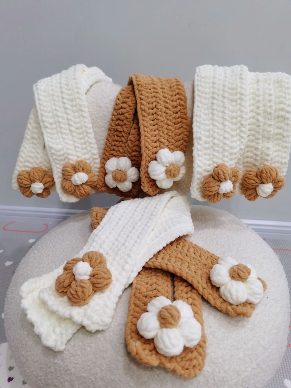 冰条线泡芙花围巾钩织|附图解 围巾主体:1.