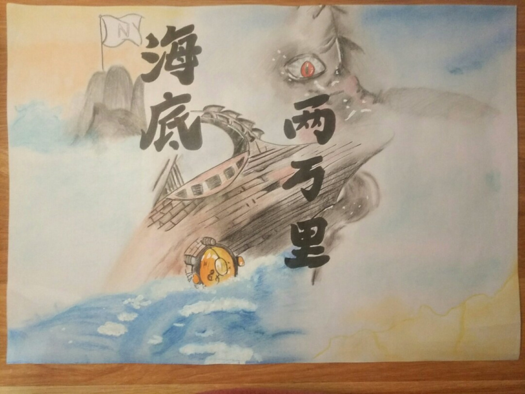 《海底两万里》手抄报 临摹 临摹的是一位大佬的手抄报, 大家可以看看