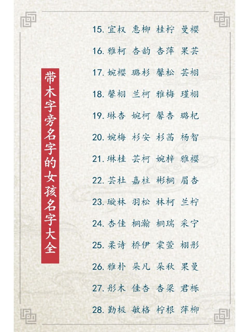 带女木字旁的女孩名字大全 带女女女木字旁的女孩名字大全