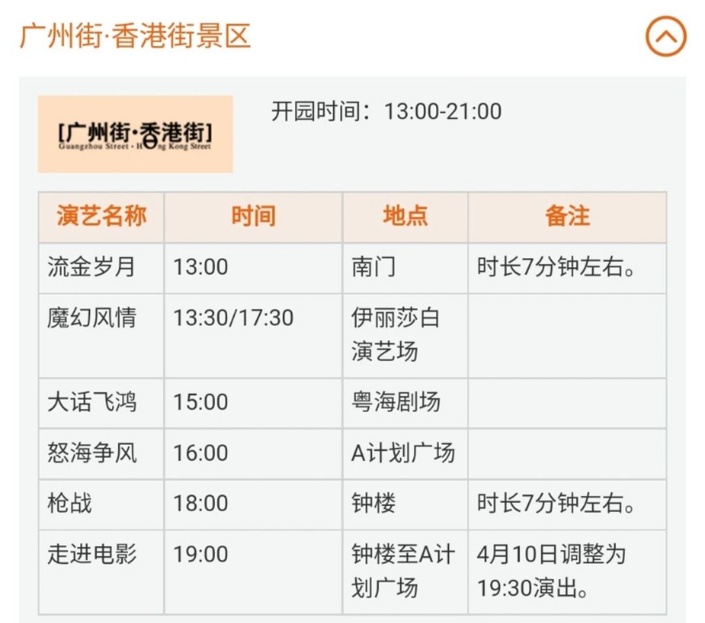 横店各景区表演时间表 横店各景区表演时间表 注意: -梦外滩景区项目