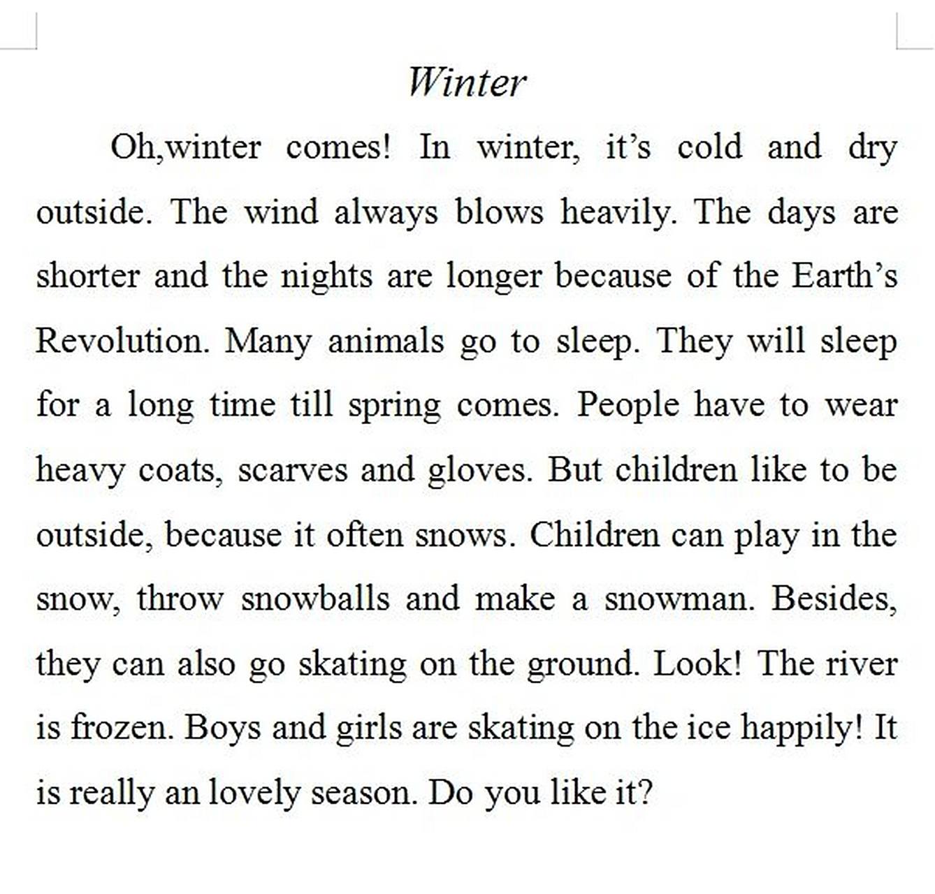 小学英语作文——winter   冬天来了,你知道怎么介绍它吗?