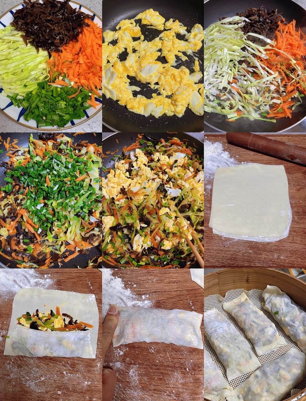馄饨皮新吃法 皮薄陷多的素菜卷,一定要试试 早饭给闺女做了营养丰富