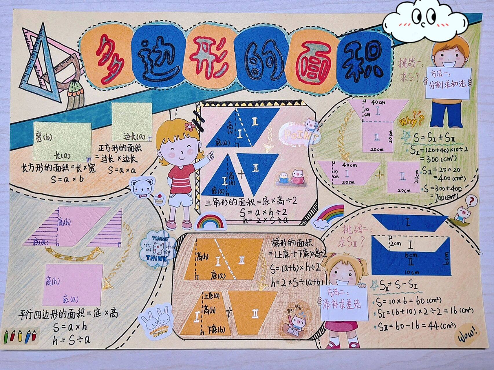 暑假作业之数学小报 探究多边形的面积 手绘 五年级数学小报 探究