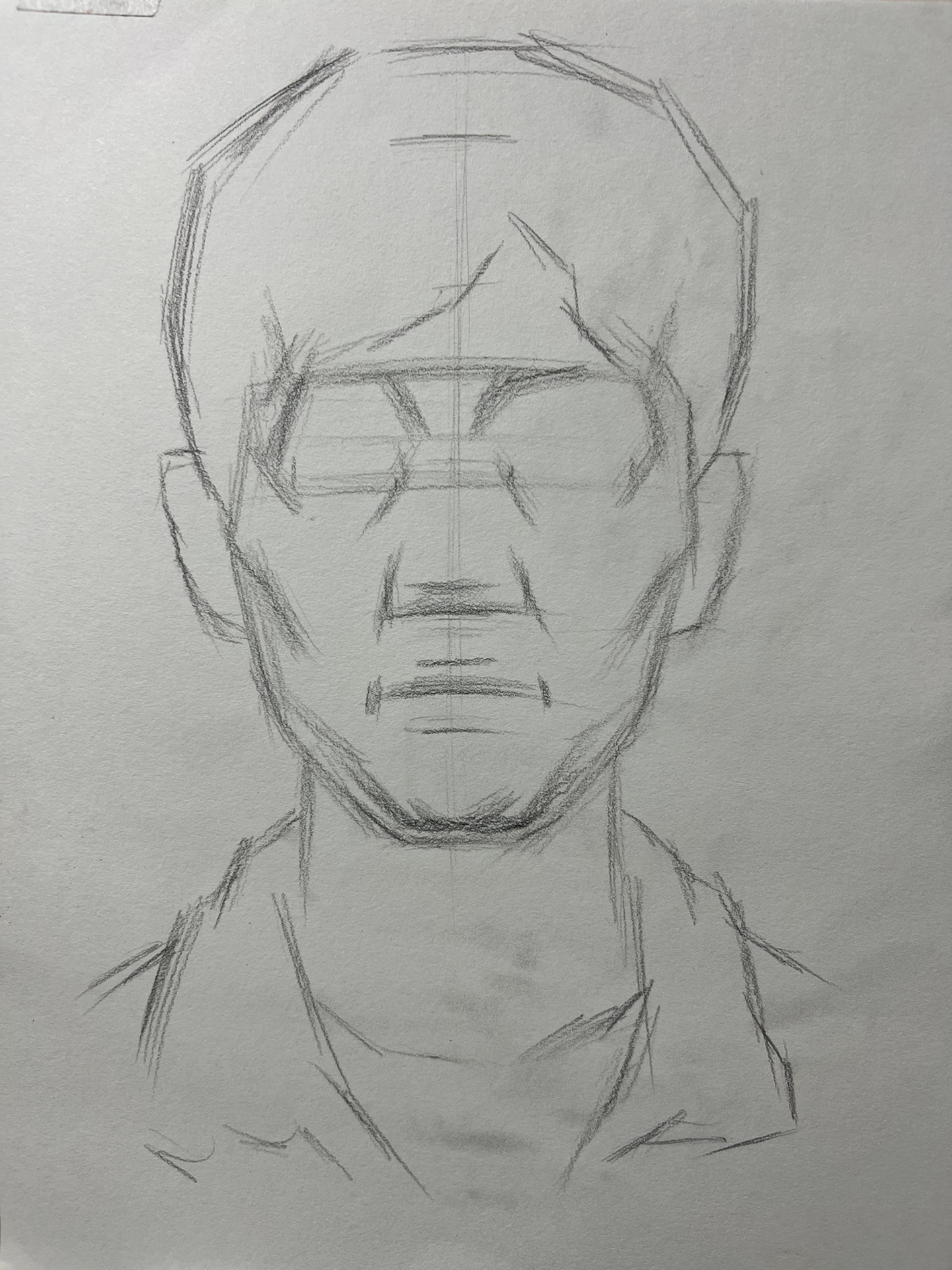 素描男青年正面详细作画步骤