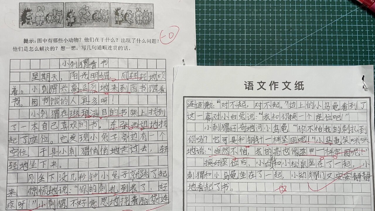 二年级看图写话,小刺猬看书