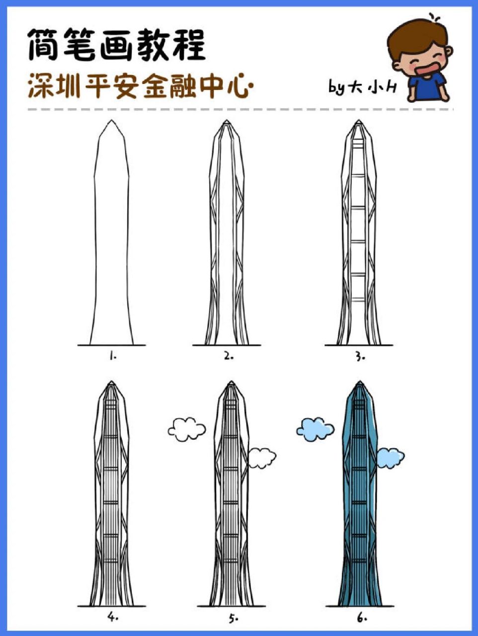如何画深圳平安金融中心|地标简笔画教程18 地标建筑第18个作品,深圳