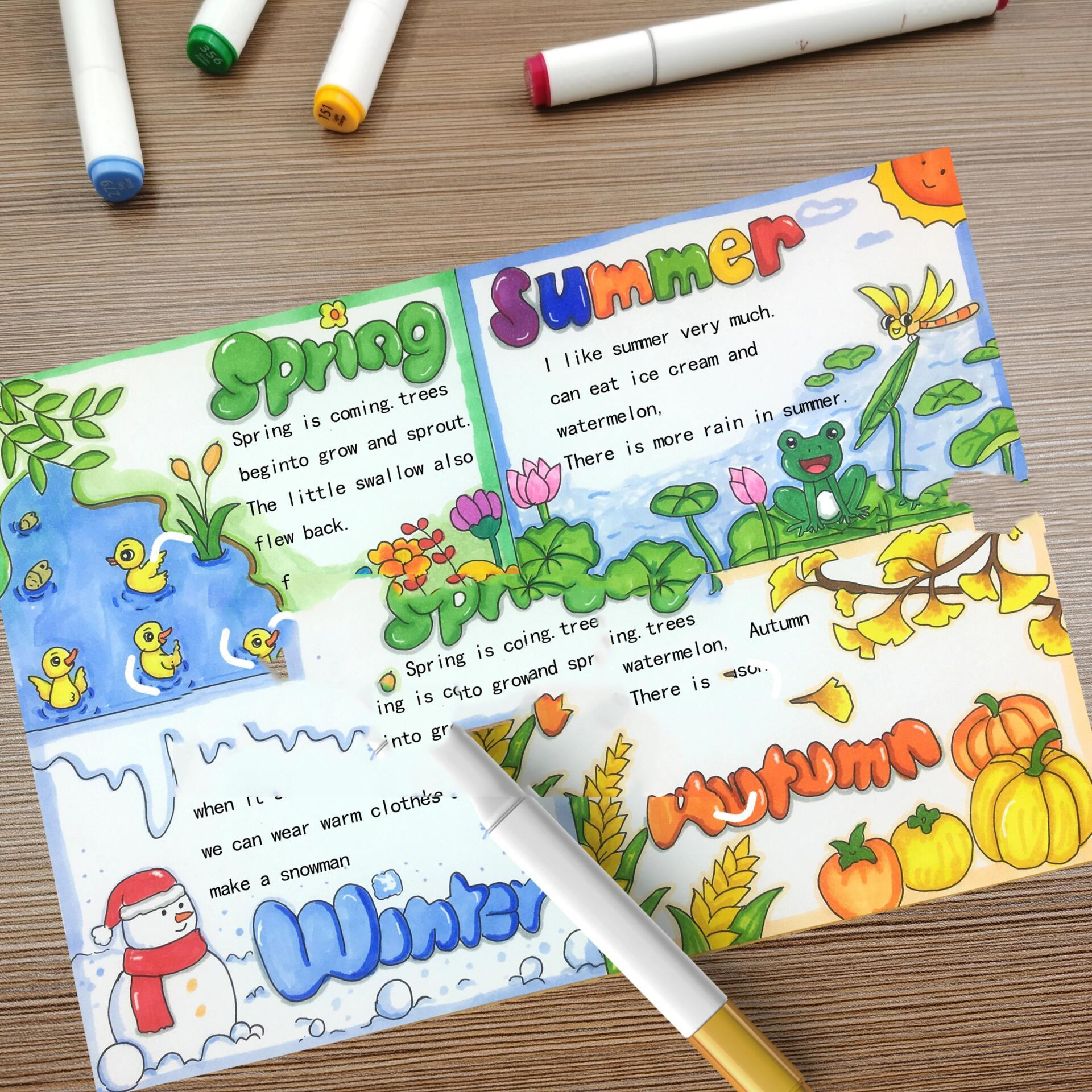 春夏秋冬四季英语手抄报模板236