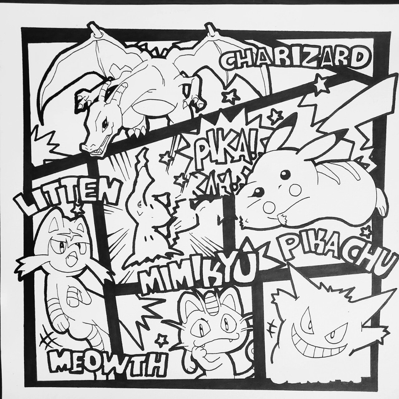 ⚡马克笔黑白皮卡丘宠物小精灵卡通动漫手绘 pikapika好可爱啊