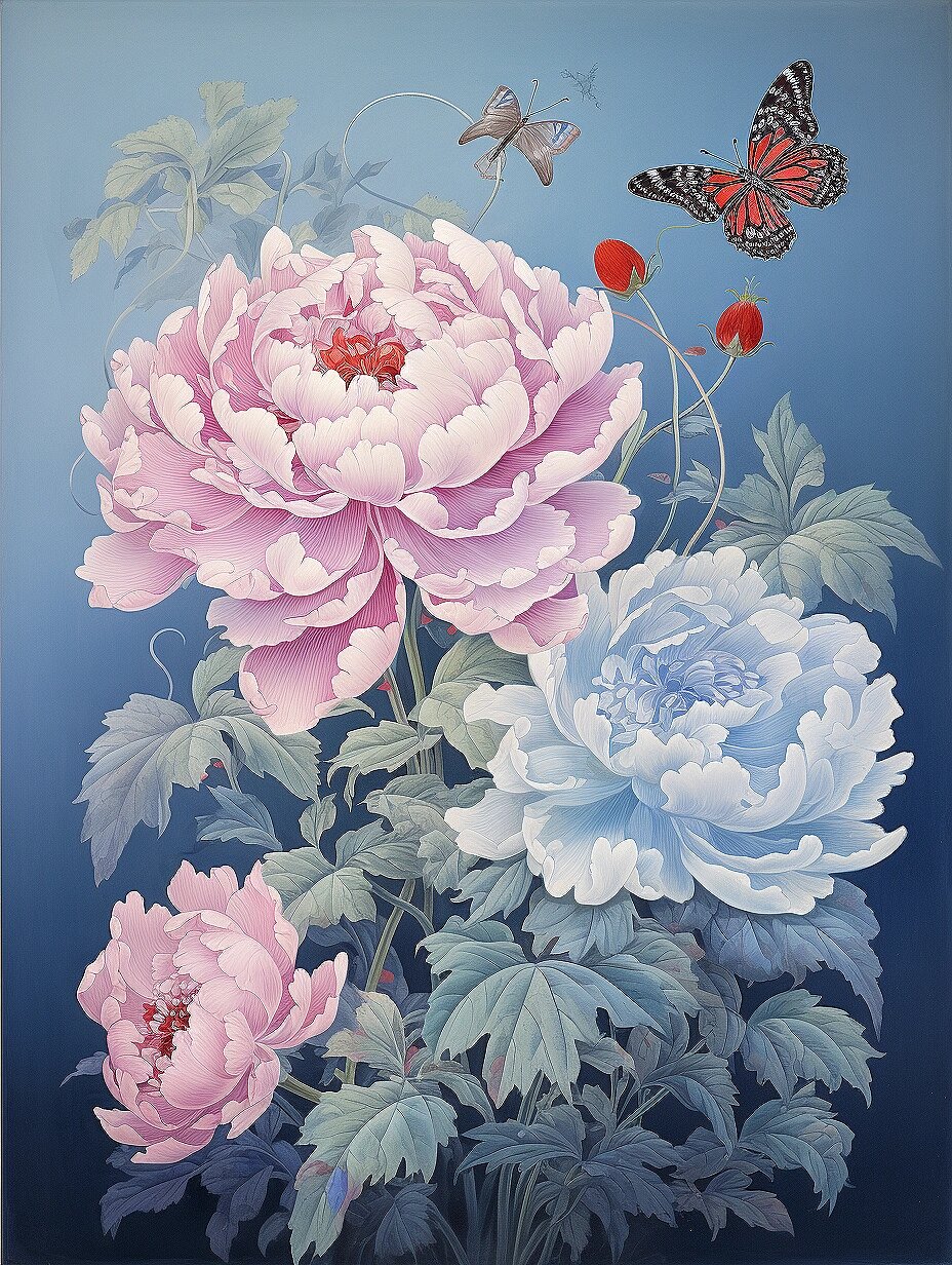 绘画素材1000更362: 国画工笔画蝶恋花