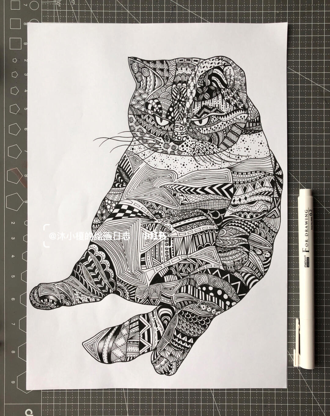 绘画学习|黑白线描装饰画|猫咪