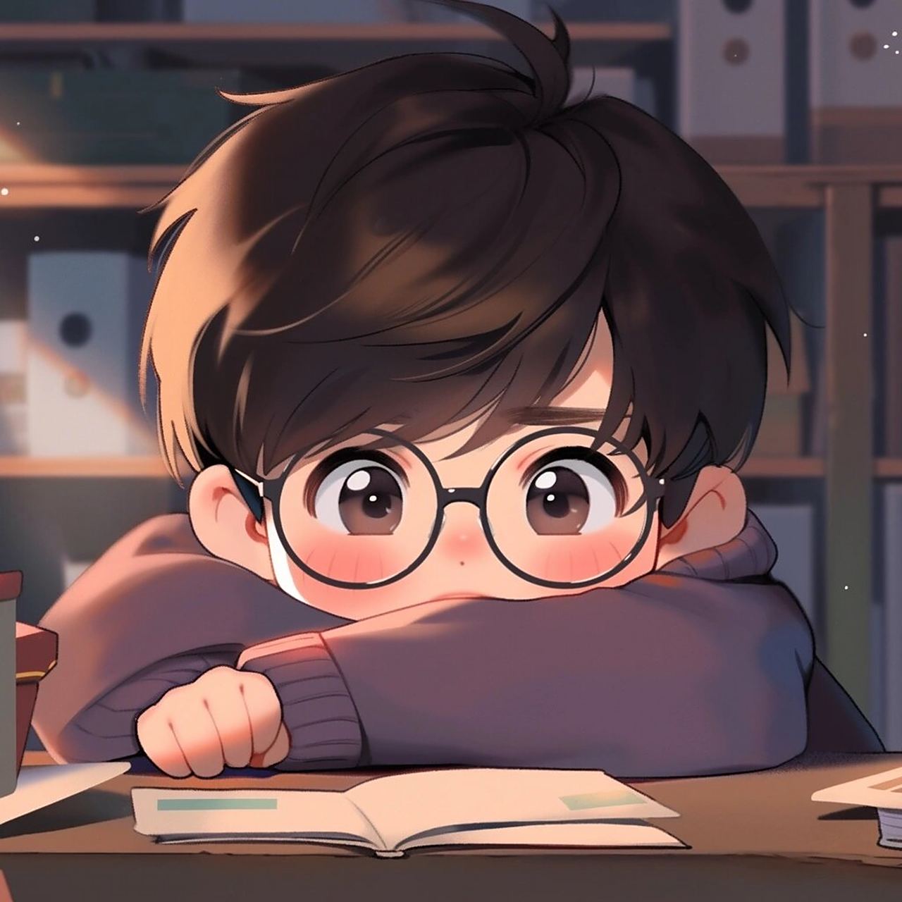 可爱男生头像:沉迷学习(眼镜版)