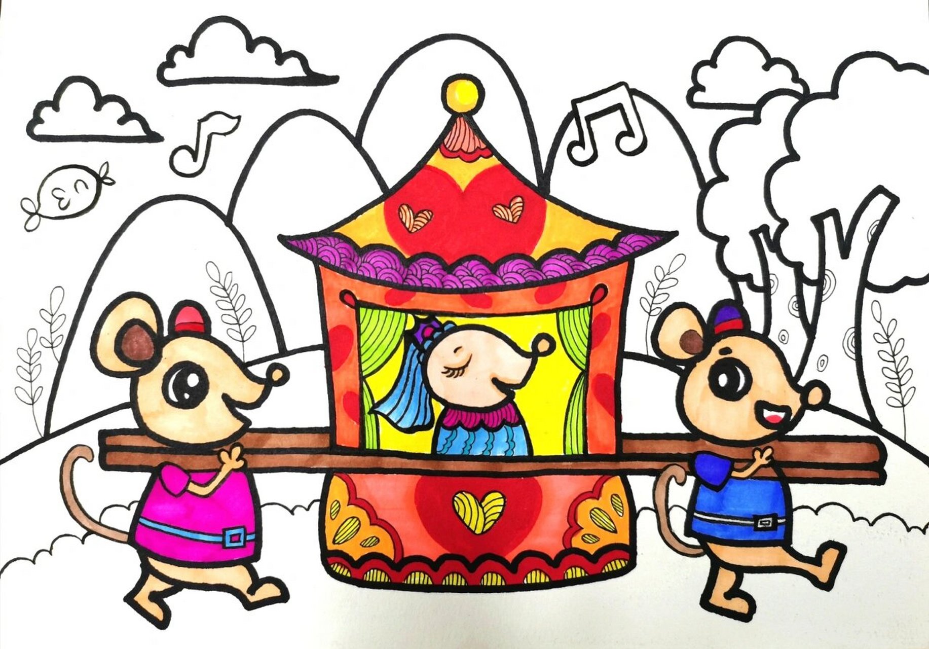 老鼠嫁女主题画儿童画图片