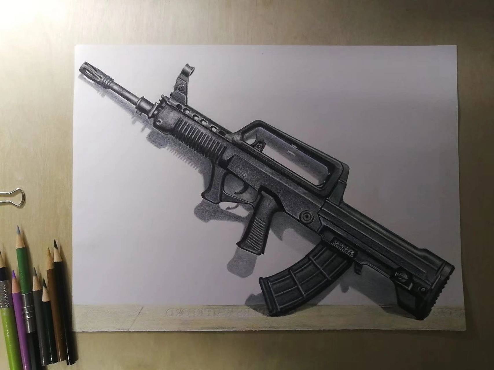 彩铅手绘"95自动步枪" 彩铅手绘"95自动步枪"71耗时三天,三菱彩铅